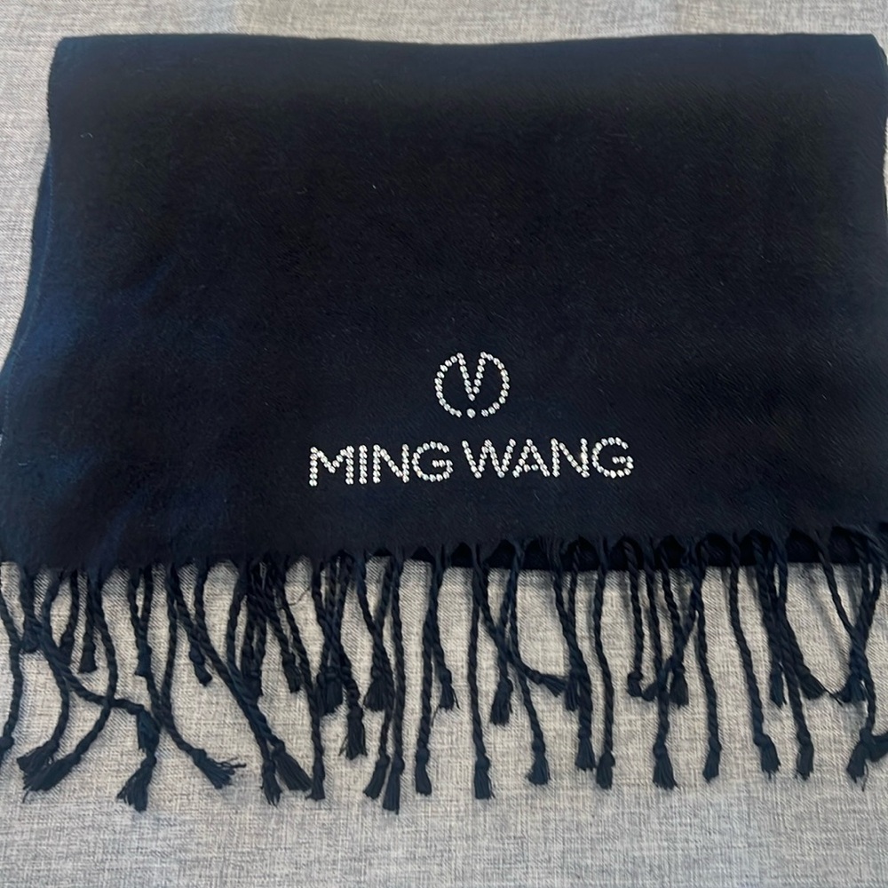 SOLD!! 
Ming Wang Black Scarf Wrap With Embellished Rhinestones and Fringe